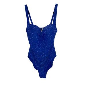 Nip Tuck Swim Blue Polka Dot One-Piece Swimsuit Multi-Fit Cup Womens Size 10